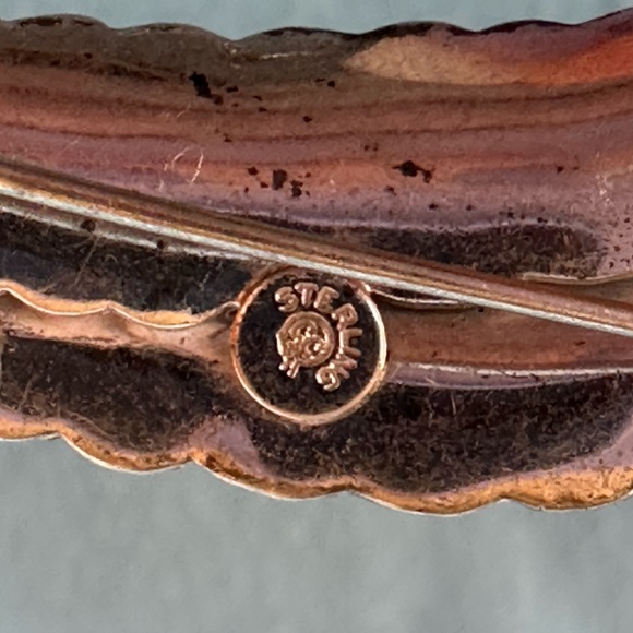 Vintage Sterling Silver Pin Brooch 2 Textured Leaves with brushed & shiny finish - Picture 3 of 5